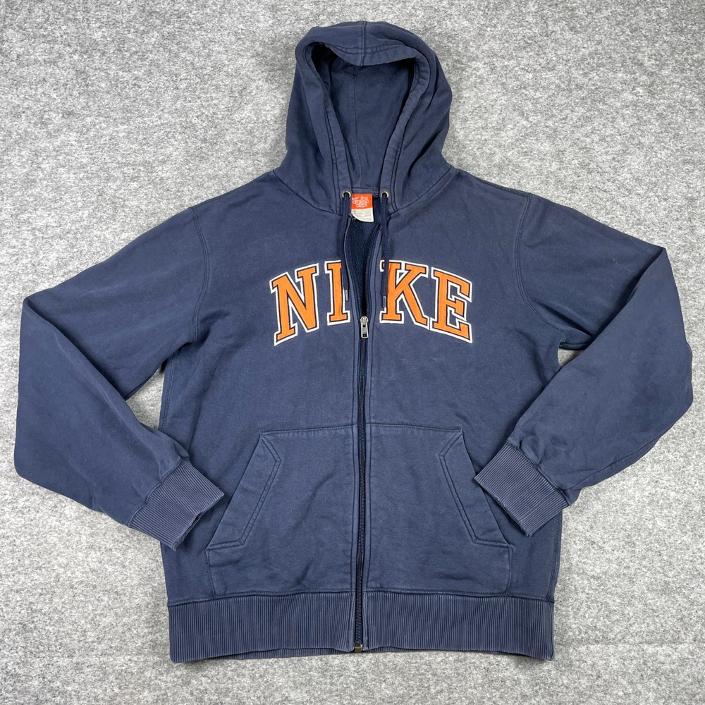 Nike Full Zip Hoodie Mens Medium Navy Blue Athletic Dept Applique Jacket Y2K
